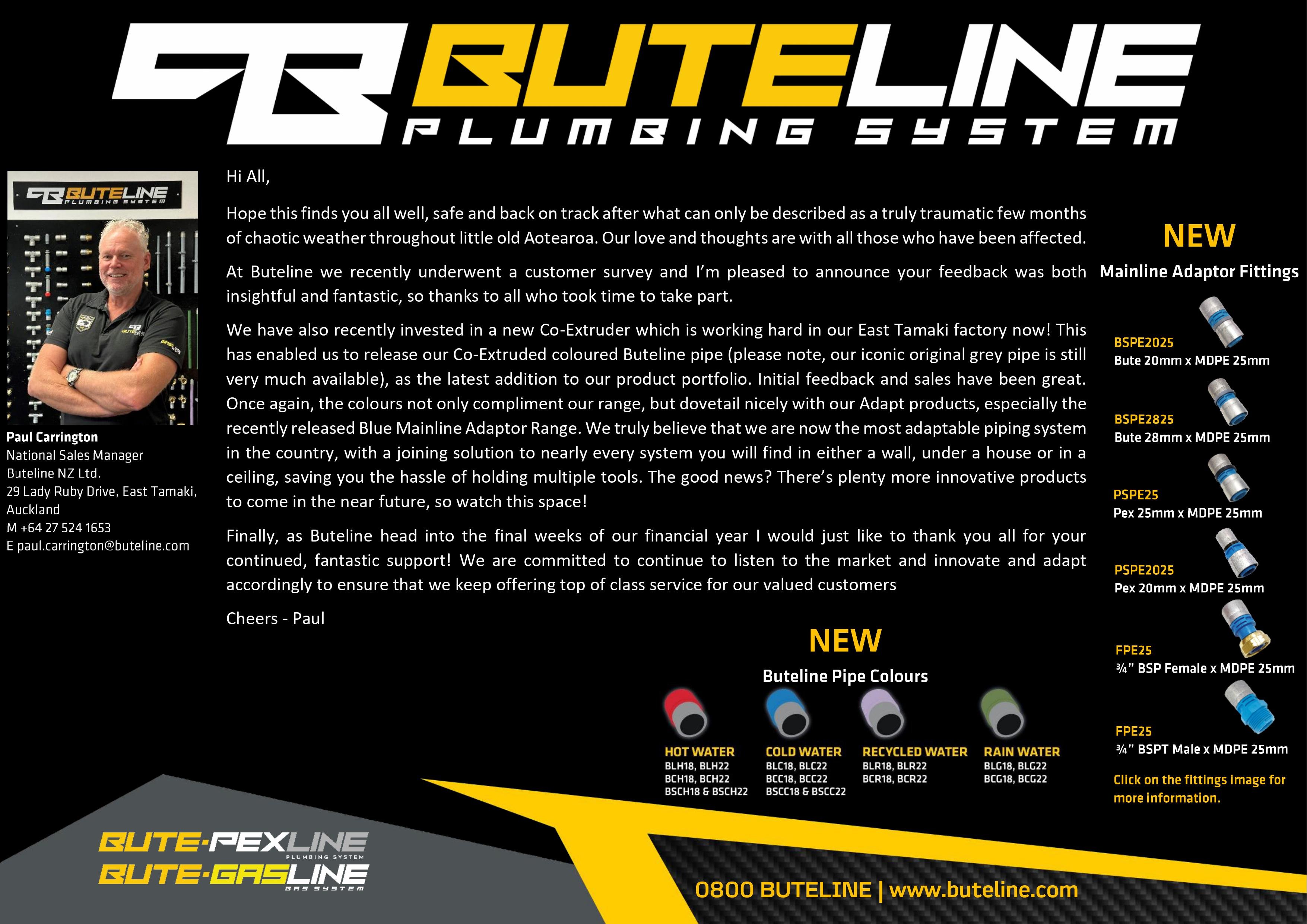 National Sales Manager's Bute-News Update